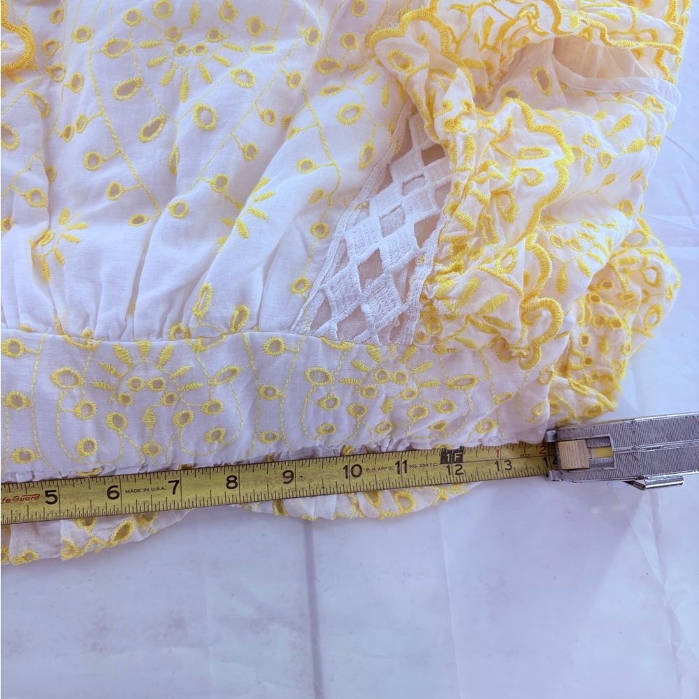 NJ Couture Yellow and White Eyelet Lace Tiered Sundress Ruffles Sunny Size L - Picture 14 of 17